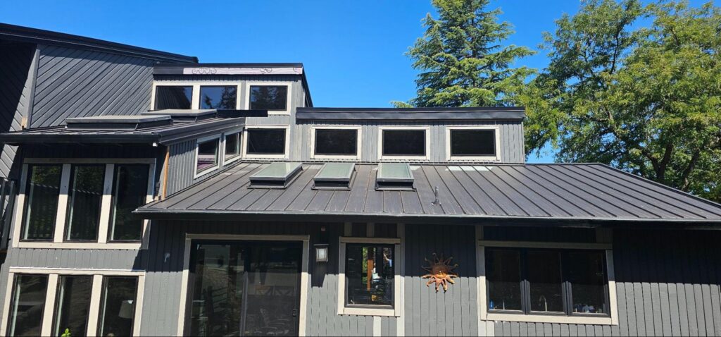 Residential metal roof inspected by Lake Effect Roofing during a spring inspection in Wisconsin